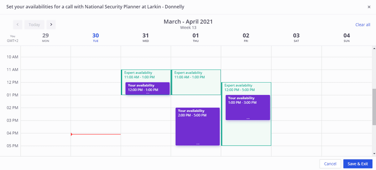 Image of Inex One interview scheduling interface